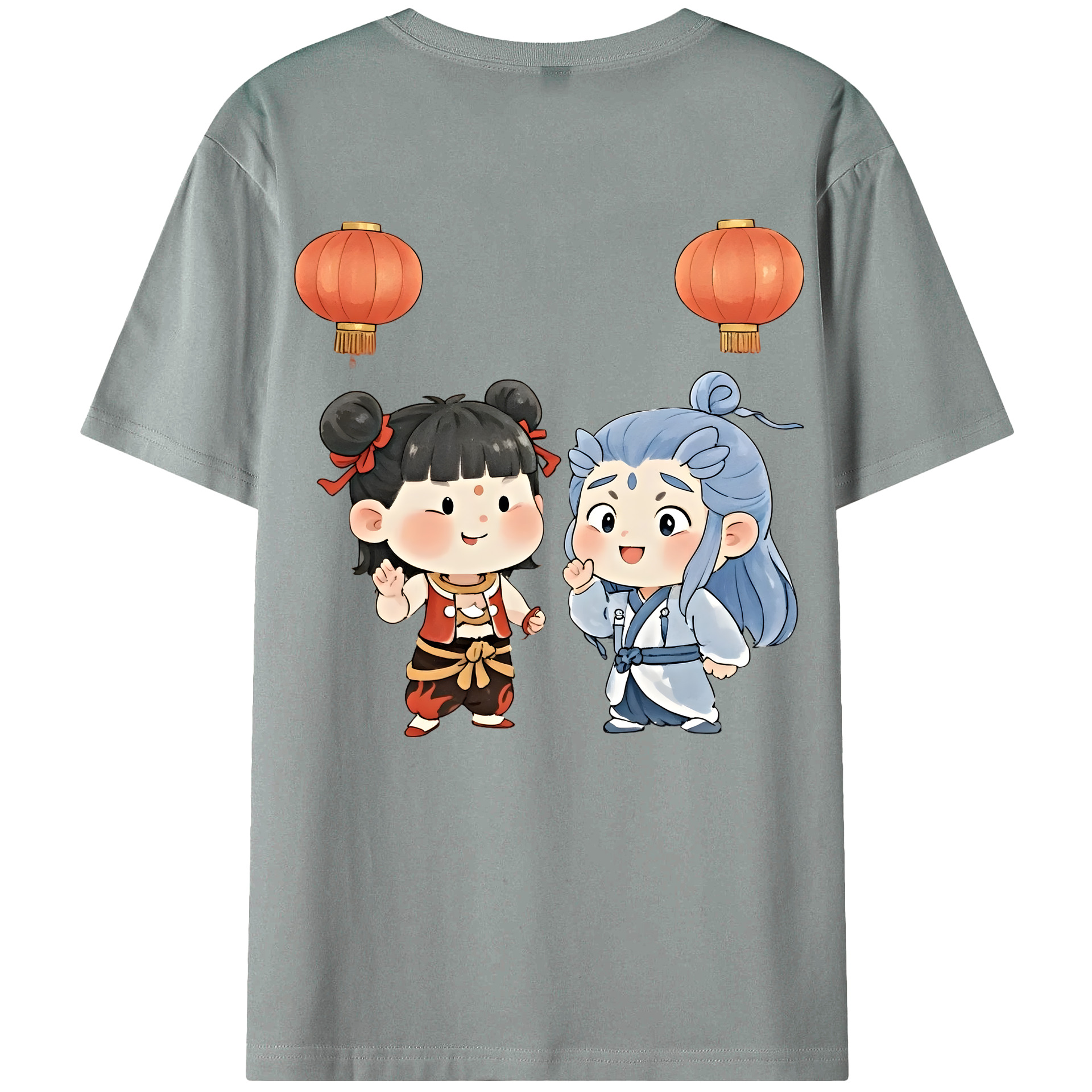 （画像用） Ne Zha 2 ナタ 魔童の大暴れ 綿100％ メンズ半袖Tシャツ（バックプリント） 通気性